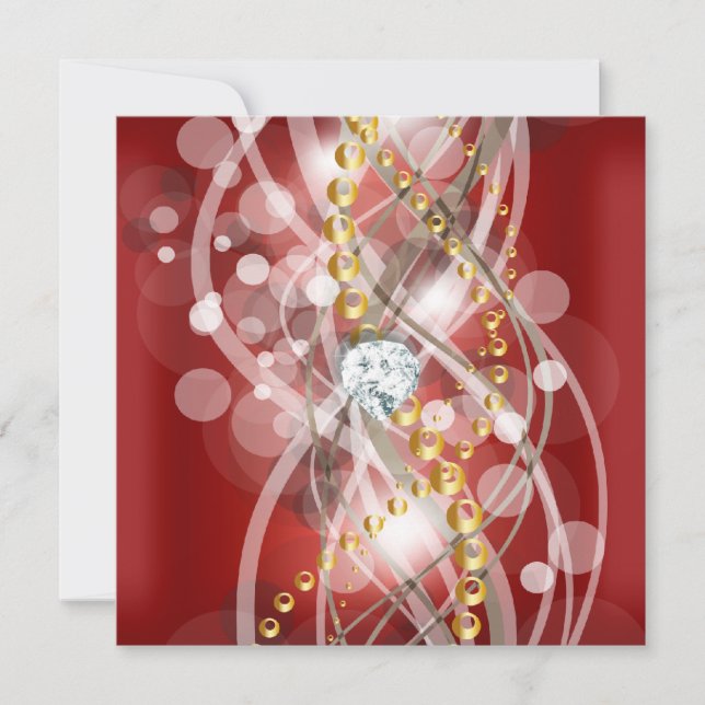 Invitation Elégante Red Gold White Diamond Anniversaire (Devant)