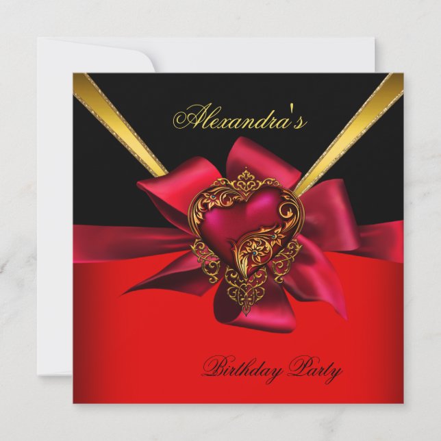 Invitation Elégante Red Heart Gold Classy Anniversaire Party  (Devant)