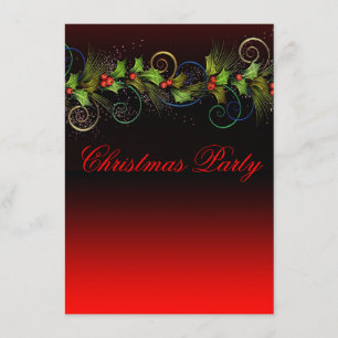 Invitation Élégante Red Holly Corporate Christmas Party