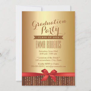 Invitation Élégante Red Ribbon Gold Foil Graduation Party