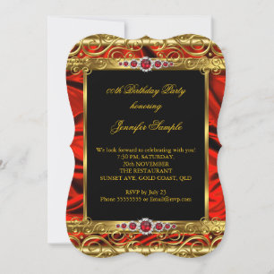 Invitation Elégante Regal Red Gold Damask Pearl fête d'annive