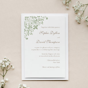 Invitation Élégante Regency Green Fleur de Lis Motif