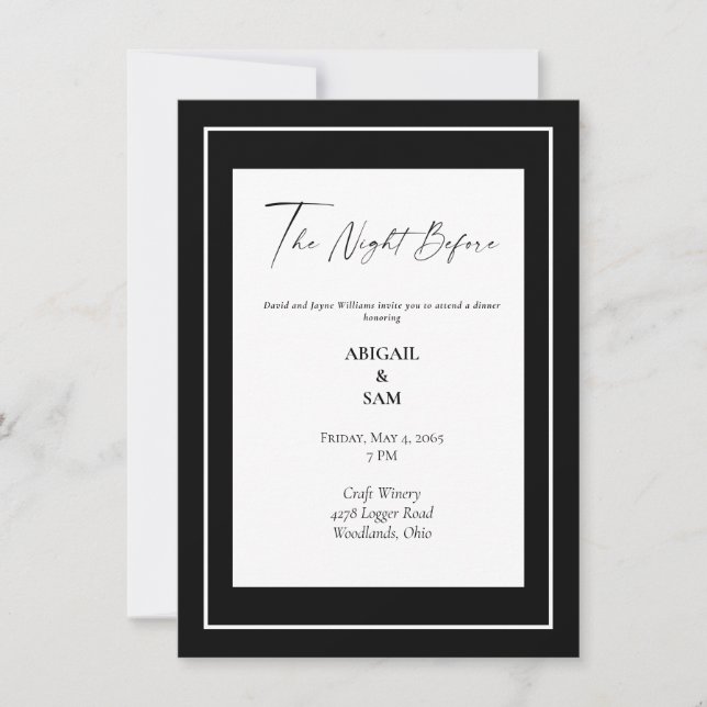 Invitation Élégante répétition de Mariage noir et blanc (Devant)