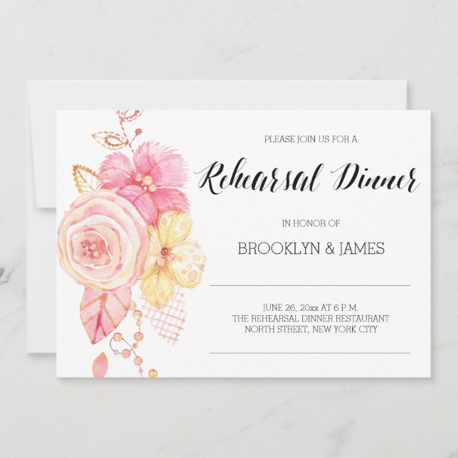 Invitation Élégante répétition de Mariages floraux Perles d'i (Devant)
