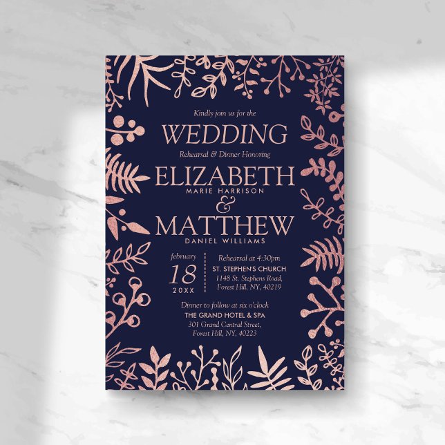 Invitation Élégante répétition des Mariages floraux de la mar (Créateur téléchargé)