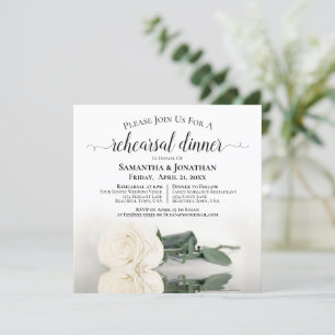 Invitation Élégante Répétition et dîner Mariage Rose blanche