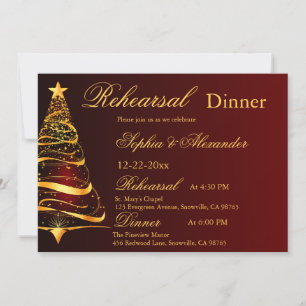Invitation Élégante répétition mariage d'arbre de Noël doré