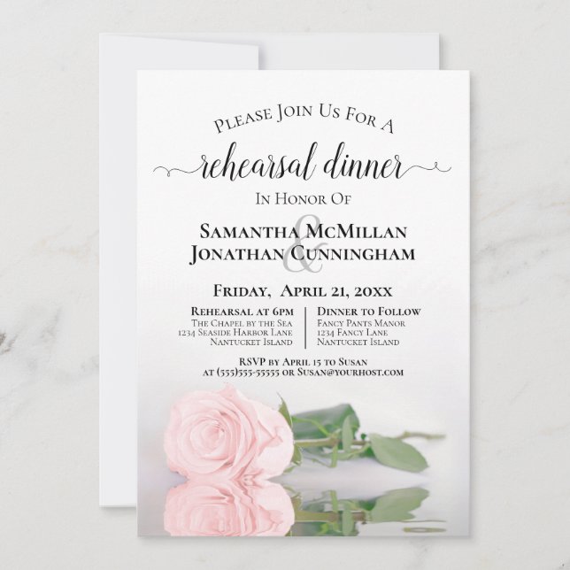 Invitation Élégante répétition Mariage de rose rose rose pâle (Devant)
