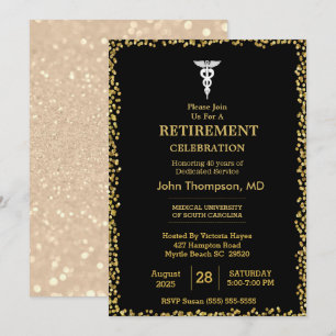 Invitation Élégante retraite de médecin lumières noires et do