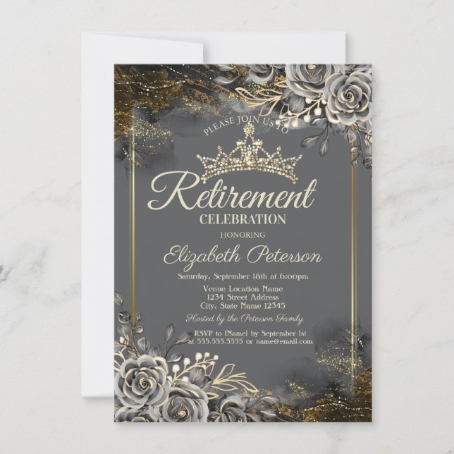 Invitation Élégante retraite noire Rose gris (Devant)