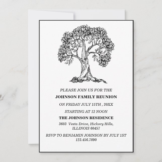Invitation Elégante Réunion de famille Arbre Noir & Blanc (Devant)
