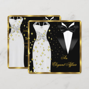 Invitation Elégante robe blanche Affair Cravate noire or Anni