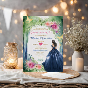 Invitation Elégante robe bleue de la marine forestière Floral