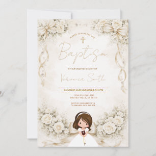 Invitation Élégante robe de baptême en dentelle ivoire fille