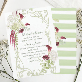 Invitation Élégante robe de mariée aux fleurs bordeaux et ver