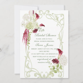Invitation Élégante robe de mariée aux fleurs bordeaux et ver