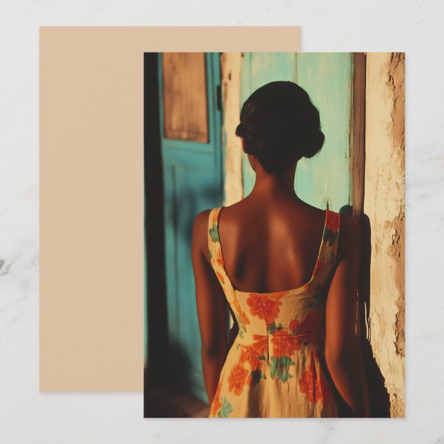 Invitation Élégante robe florale de femme cubaine à l'heure d (Devant / Derrière)