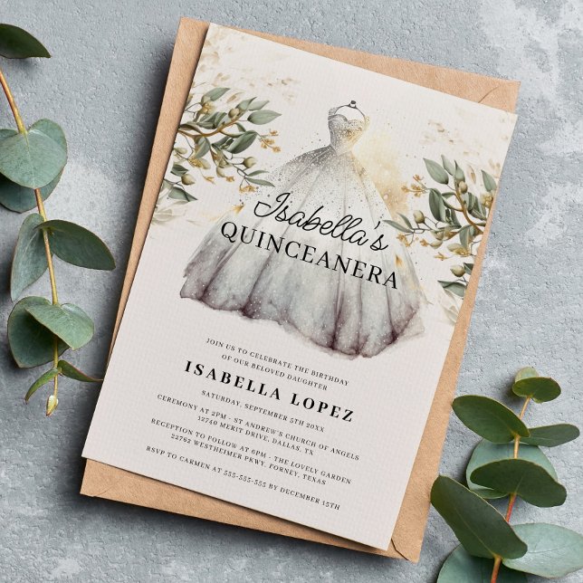 Invitation Élégante robe florale et princesse Quinceanera (Créateur téléchargé)