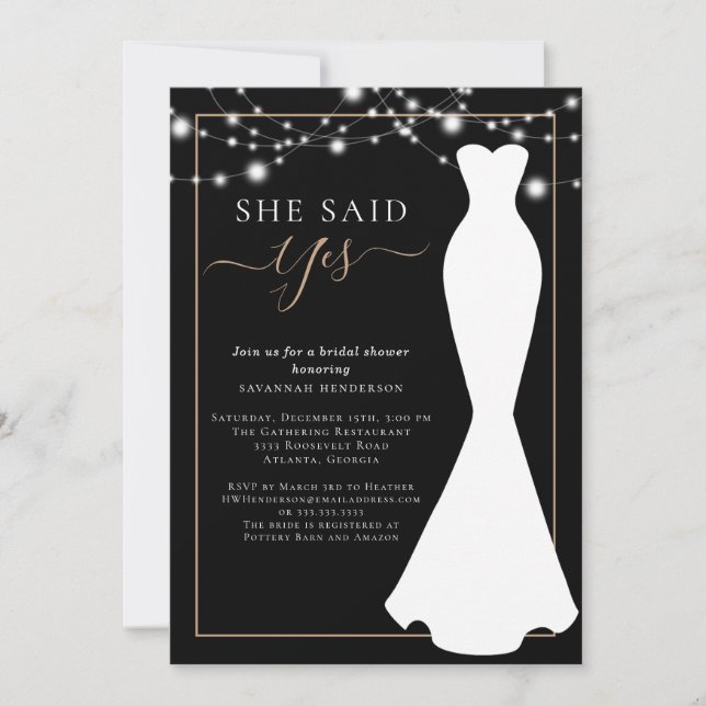 Invitation Elégante robe Mariage noir et or Fête des mariées (Devant)