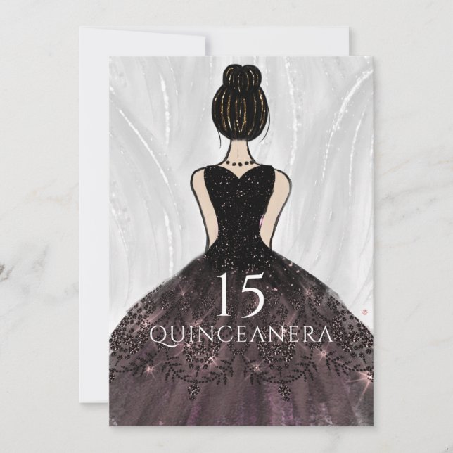 Invitation Élégante robe noire Gown Quinceanera Party (Devant)
