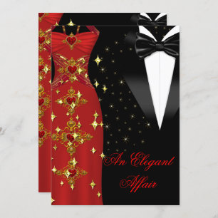 Invitation Elégante robe rouge Affair Cravate noire Or Annive