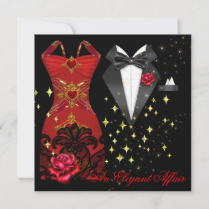 Invitation Elégante Robe Rouge Affair Cravate Noire Or Rouge 