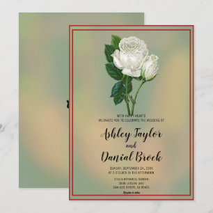 Invitation Elégante rose blanche romantique encadrée Mariage