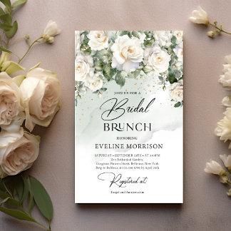 Invitation Élégante Rose blanche vert Bridal Brunch Invitatio