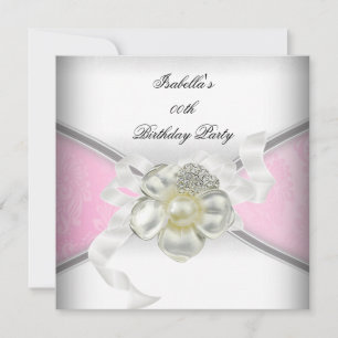 Invitation Elégante rose Damask White Pearl fête d'anniversai
