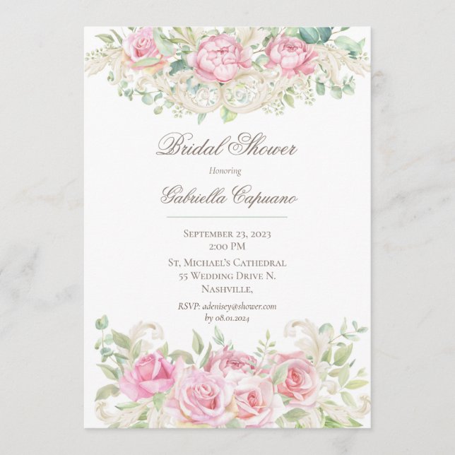 Invitation Elégante Rose d'aquarelle rose (Devant)
