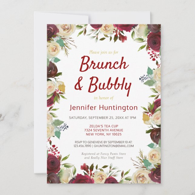 Invitation Elégante Rose d'hiver Brunch & Fête des mariées Bu (Devant)