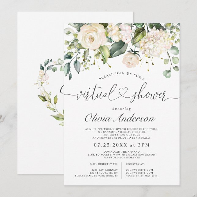 Invitation Élégante Rose d'Hydrangea rose Fête des mariées vi (Devant / Derrière)