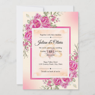 Invitation Élégante rose fuchsia mariage floral 