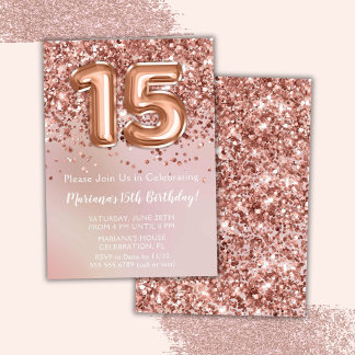 Invitation Élégante Rose Gold Kids Girl 15e anniversaire fête