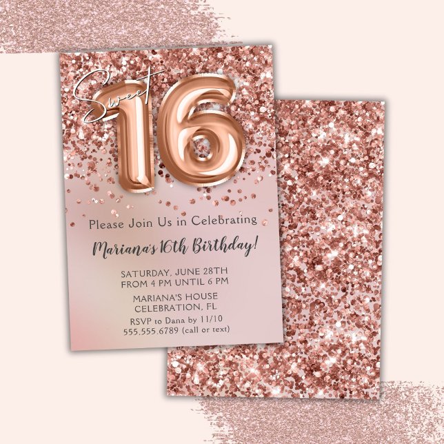 Invitation Élégante Rose Gold Kids Girl 16e fête d'anniversai (Créateur téléchargé)