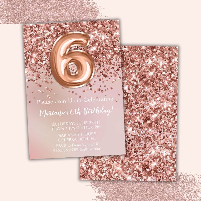 Invitation Élégante Rose Gold Kids Girl 6e fête d'anniversair (Créateur téléchargé)