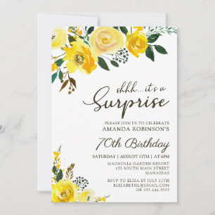 Invitation Elégante Rose jaune Florale Surprise 70e anniversa