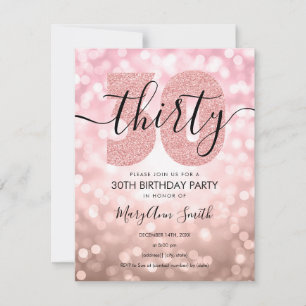 Invitation Elégante Rose moderne Gold 30th Birthday Party  