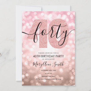 Invitation Elégante Rose moderne Gold 40th Birthday Party 