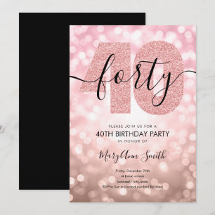 Invitation Elégante Rose moderne Gold 40th Birthday Party