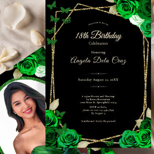 Invitation Élégante Rose noire or vert Début 18 ans 