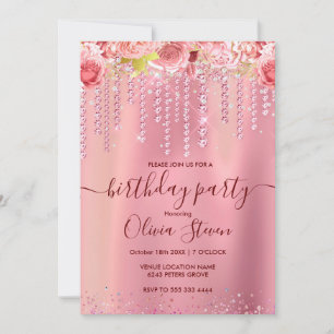Invitation Elégante rose or goutte parties scintillant à gout