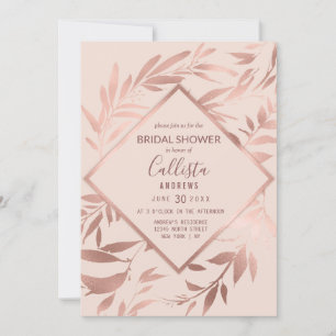 Invitation Elégante Rose or rose Floral Feuille Fête des mar