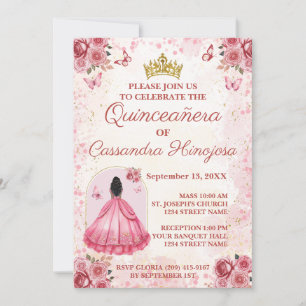 Invitation Élégante Rose Pâle pour Quinceañera 15 