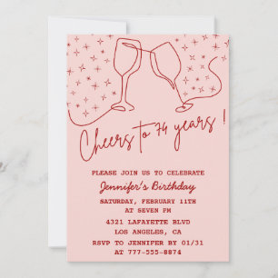 Invitation élégante rose pour 74 ans avec Champagn