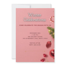 Invitation élégante rose pour une fête de Noël en 