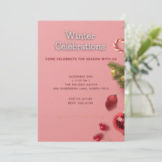 Invitation élégante rose pour une fête de Noël en 