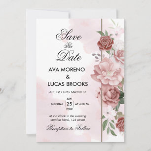 Invitation Élégante rose poussiéreuse florale rose sauge vert