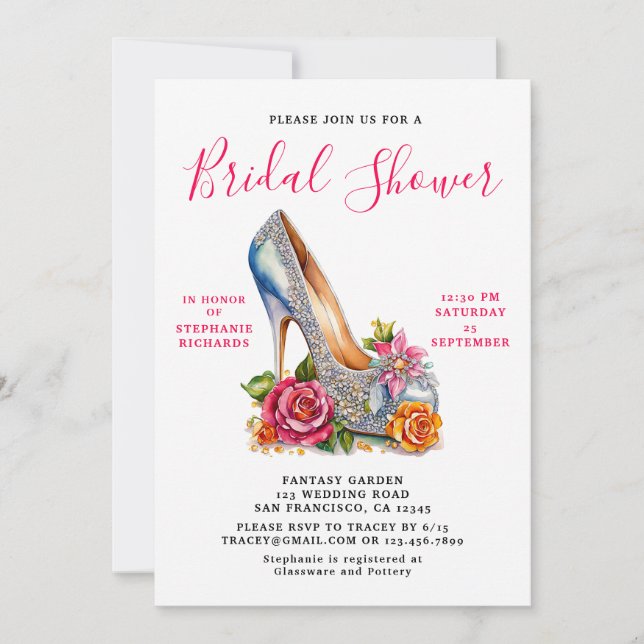Invitation Elégante Rose rose Fête des mariées de chaussures  (Devant)