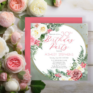 Invitation Élégante rose rose Gold Frame 30e fête d'annivers